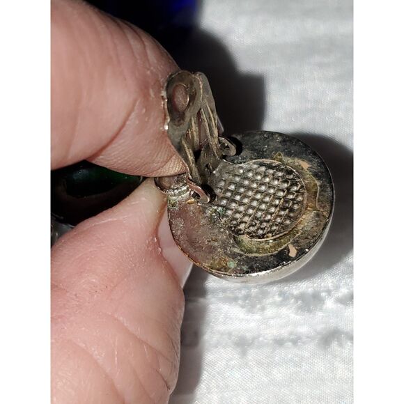 A Pair of Vintage Cobalt Blue Glass Dangle Drop Clip On Earrings Boho - Picture 10 of 12